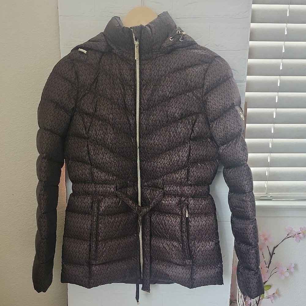 Michael Kors Brown Packable Down Puffer Jacket w/ Bag - XS - Belted - Picture 3 of 10